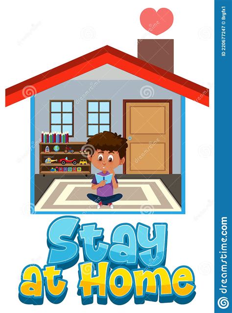 Stay At Home And Self Isolation Banner With Cartoon Character Stay At