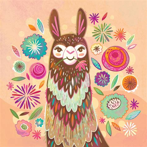 Llama Illustration With Colorful Flowers Animal Illustration