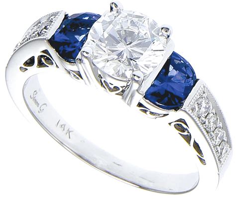 Diamond And Blue Sapphire White Gold Ladies Ring