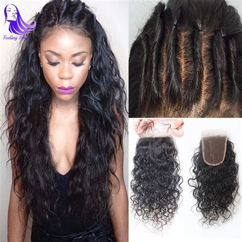 Peruvian Water Wave Closure Free Middle 3 Part Virgin Human Hair Lace