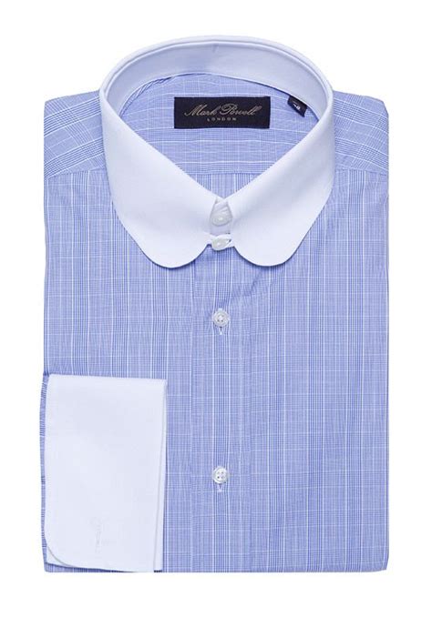 Round Tab Collar Shirt Checked Bluewhite Mark Powell Club Collar Dress Shirt Light Blue