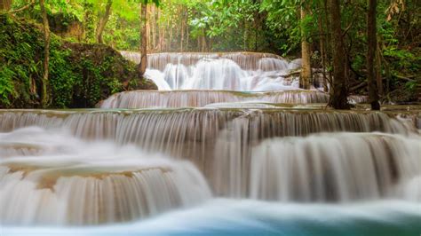 Huay Mae Kamin Waterfall In Kanjanaburi Thailand Wallpaper Backiee