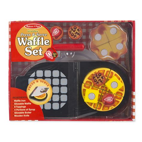 Melissa And Doug Press And Serve Wooden Waffle Set 23 Pcs Play Food