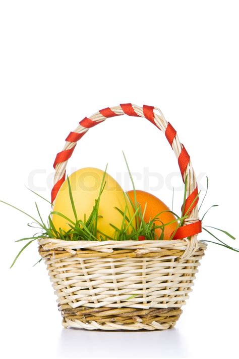 Easter Eggs In Basket Isolated Stock Image Colourbox