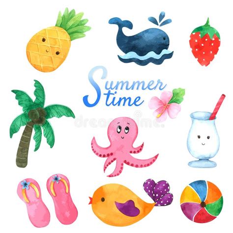 Summer Time Doodle Art With Beach Holiday Object Illustration Black
