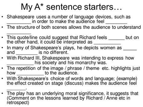 How would you have dealt with the situation? Analysing Shakespeare; A - A* Sentence Stems | Teaching Resources