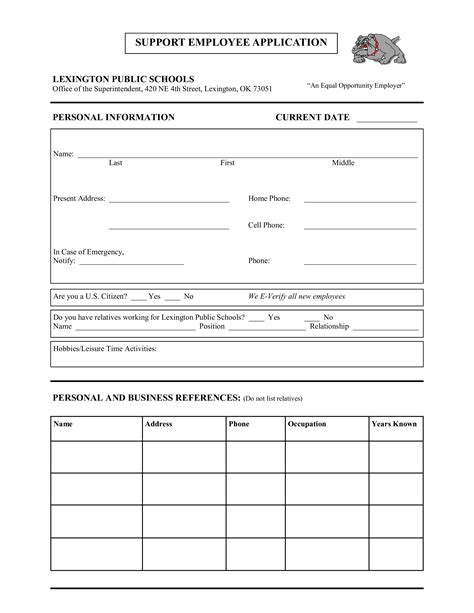 Employee Application Support Form Templates At