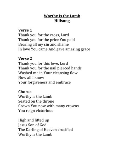 Worthy Is The Lamb Hillsong Verse 1 Thank You For The Cross Lord