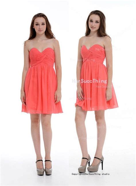 Coral Bridesmaid Dress Popular Sweetheart Short Chiffon Bridesmaid