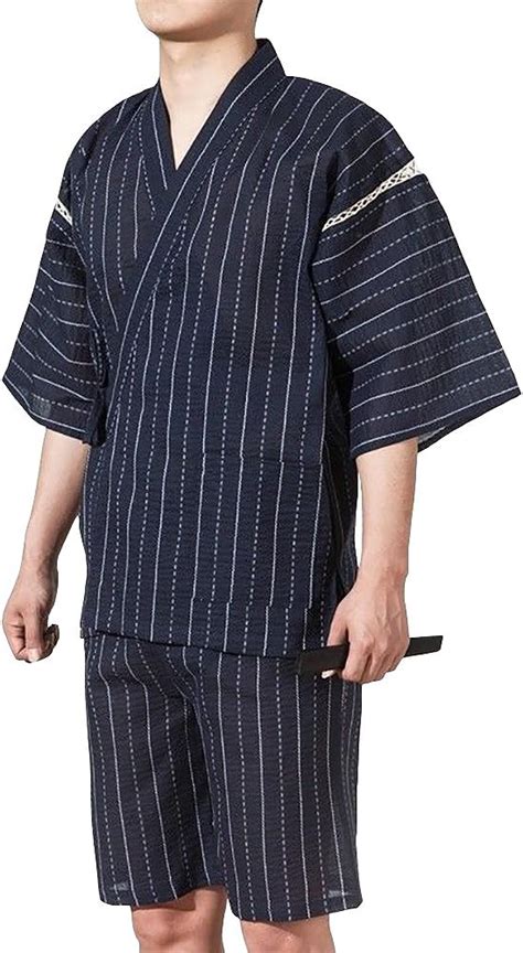 Mens Japanese Pyjama Sets Yukata Jinbei Traditional Kimono Nightwear