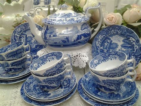 Lovely Treasures From English Garden Spode Blue Italian Tea Set England