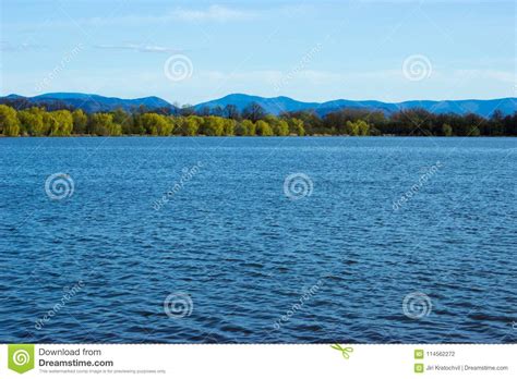 Blue Water In Lake Background Mountains Beskydy Stock Photo Image