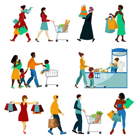 Shopping People Icons Set 477369 Vector Art At Vecteezy