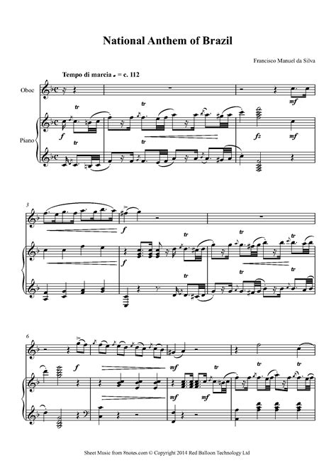 National Anthem Of Brazil Sheet Music For Oboe