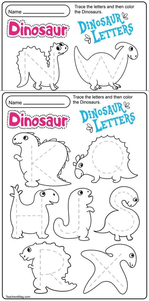 Free Kindergarten Tracing Letters Worksheets Dinosaur Activities