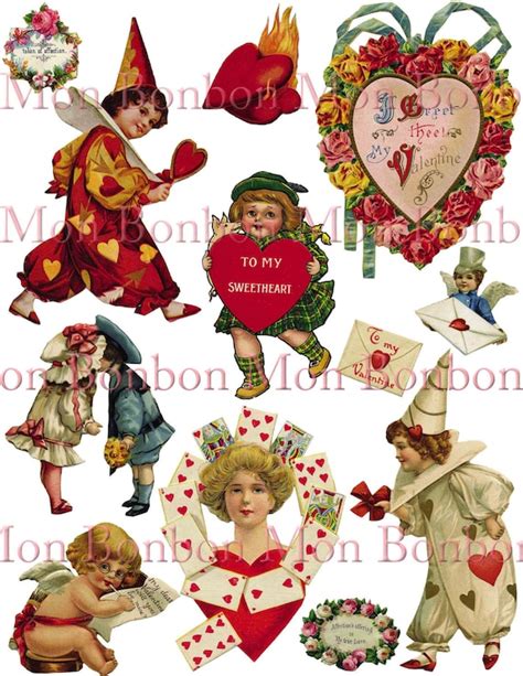 Vintage Victorian Valentine Clip Art Digital Collage By Monbonbon
