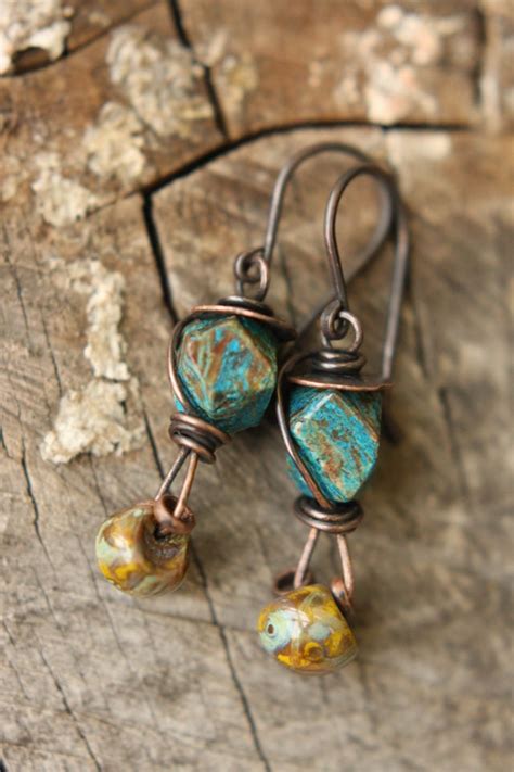 Irregular Faceted Cappuccino Jasper Earrings With Czech Glass