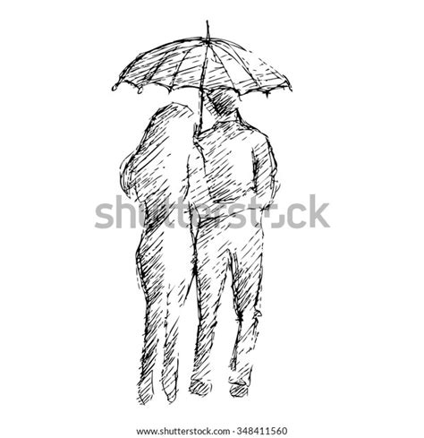 Vector Illustration Loving Couple Under Umbrella Stock Vector Royalty Free 348411560