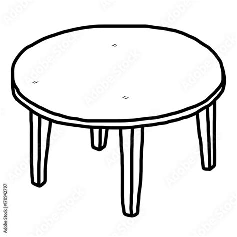 Round Wooden Table Cartoon Vector And Illustration Black And White