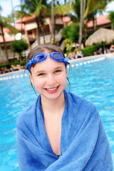 Teenage Girl At Swimming Pool Stock Image Image Of Smiling Hotel