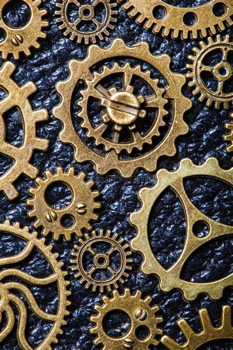 Steampunk Mechanical Cogs Gears Wheels On Leather Background Stock
