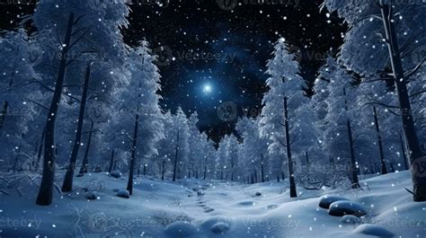 Snowy Night Scene With A Path Through A Snowy Forest Generative Ai