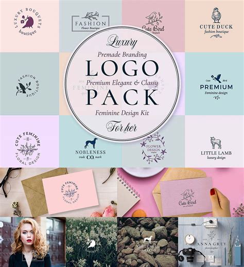 Elegant Feminine Premade Logos Set Free Download