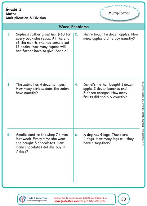 Multiplication Math Problems For 3rd Graders