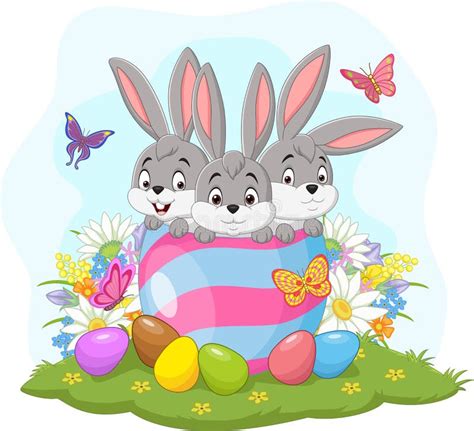 Three Easter Bunnies In The Easter Egg Stock Vector Illustration Of