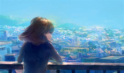 Wallpaper Anime Girl Landscape City View Wallpapermaiden