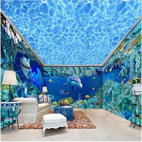 Beibehang Wallpaper Full Room Custom Dolphin Coral Background Modern