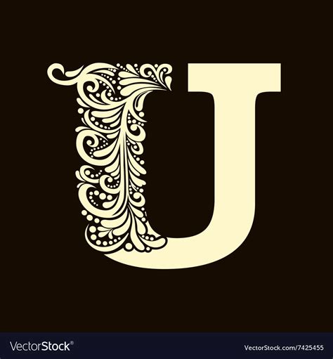 Elegant Capital Letter U In Style Baroque Vector Image