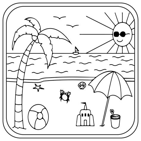Relaxing Beach Coloring Sheet Printable Ocean Scene For Kids And Adults