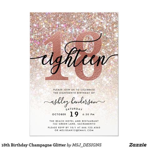 18th Birthday Champagne Glitter Invitation 18th Birthday Invites