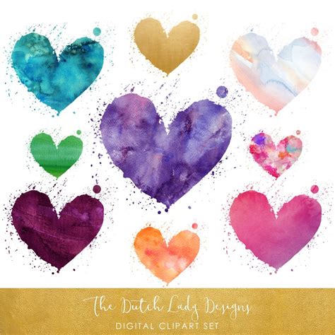 Watercolor Heart Clipart Set Custom Designed Illustrations ~ Creative