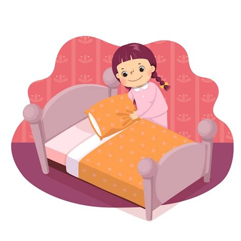 Premium Vector Cartoon Of A Little Girl Making The Bed Kids Doing
