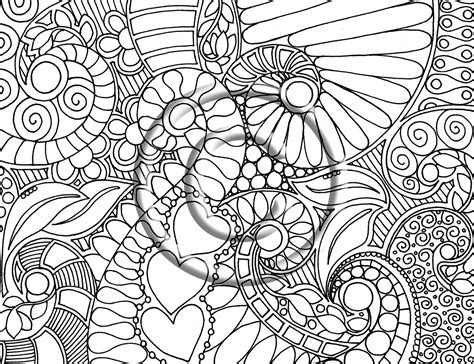 Digital Download Coloring Page Hand Drawn Zentangle Inspired Abstract