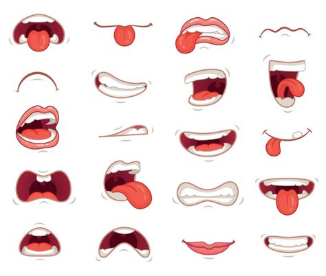 Funny Mouths Facial Expressions Cartoon Lips And Tongues Hand