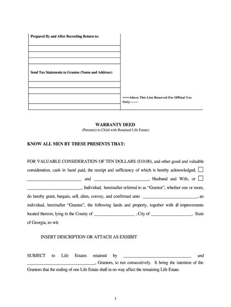 Georgia Life Estate Deed Form Fill Online Printable Fillable Blank