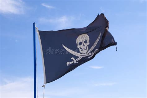 Pirate Flag Waving On Blue Sky Stock Image Image Of Signs Wind 79098995