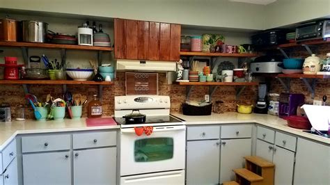 Farmhouse Open Shelf Kitchen All Wood Is Stained 2x4s Open Kitchen