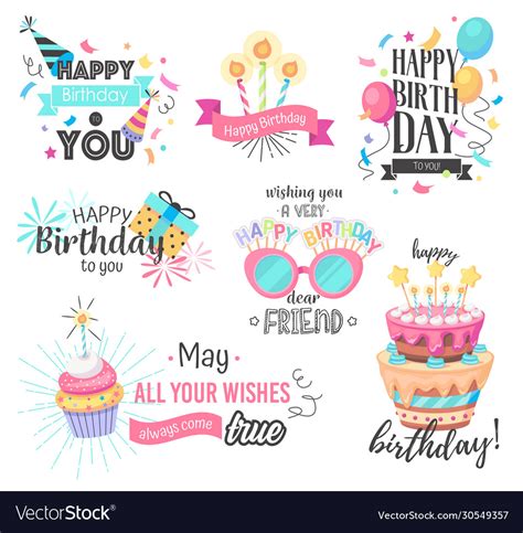 Variety Happy Birthday Stickers Royalty Free Vector Image