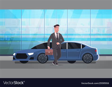 Businessman Standing Near Luxury Car Man In Suit Vector Image