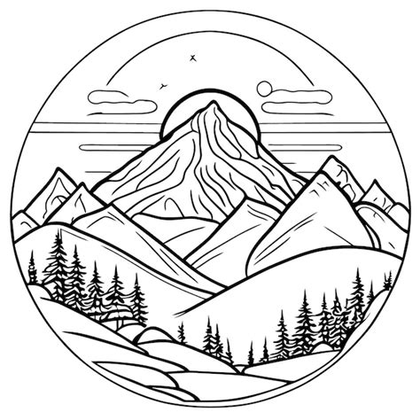 Premium Vector Mountain Landscape Vector Illustration Line Art