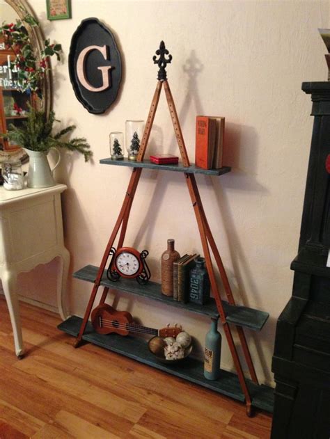 Pyramid Shelf Made From A Pair Of Wooden Crutches