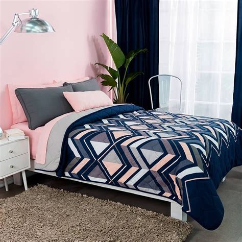 For An Elegant Bedroom The Madison Comforter Has Blue And Pink Shapes
