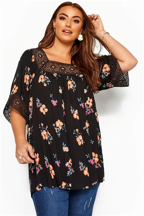 Black Floral Crochet Blouse Yours Clothing