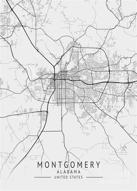 Montgomery Alabama Us Gray City Map Digital Art By Tien Stencil