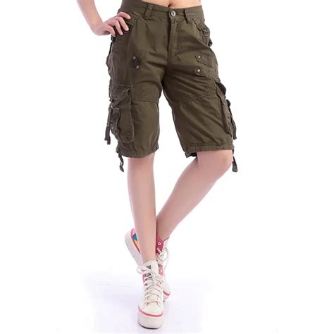 Summer Military Cargo Shorts Women Leisure Multi Pocket Cotton Army