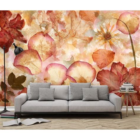 Ideal Decor 144 In W X 100 In H Dried Flowers Wall Mural Dm963 The